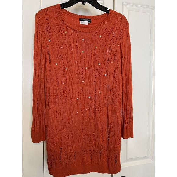City Girl Nancy Bolen Womens L/XL Orange with Sequins Sweater Tunic - Picture 1 of 12